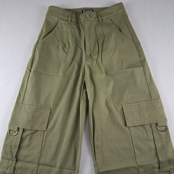 PrettyLittleThing Shape Buckle Cargo Wide Leg Pant Women's Size 4 Khaki Green - Picture 2 of 9